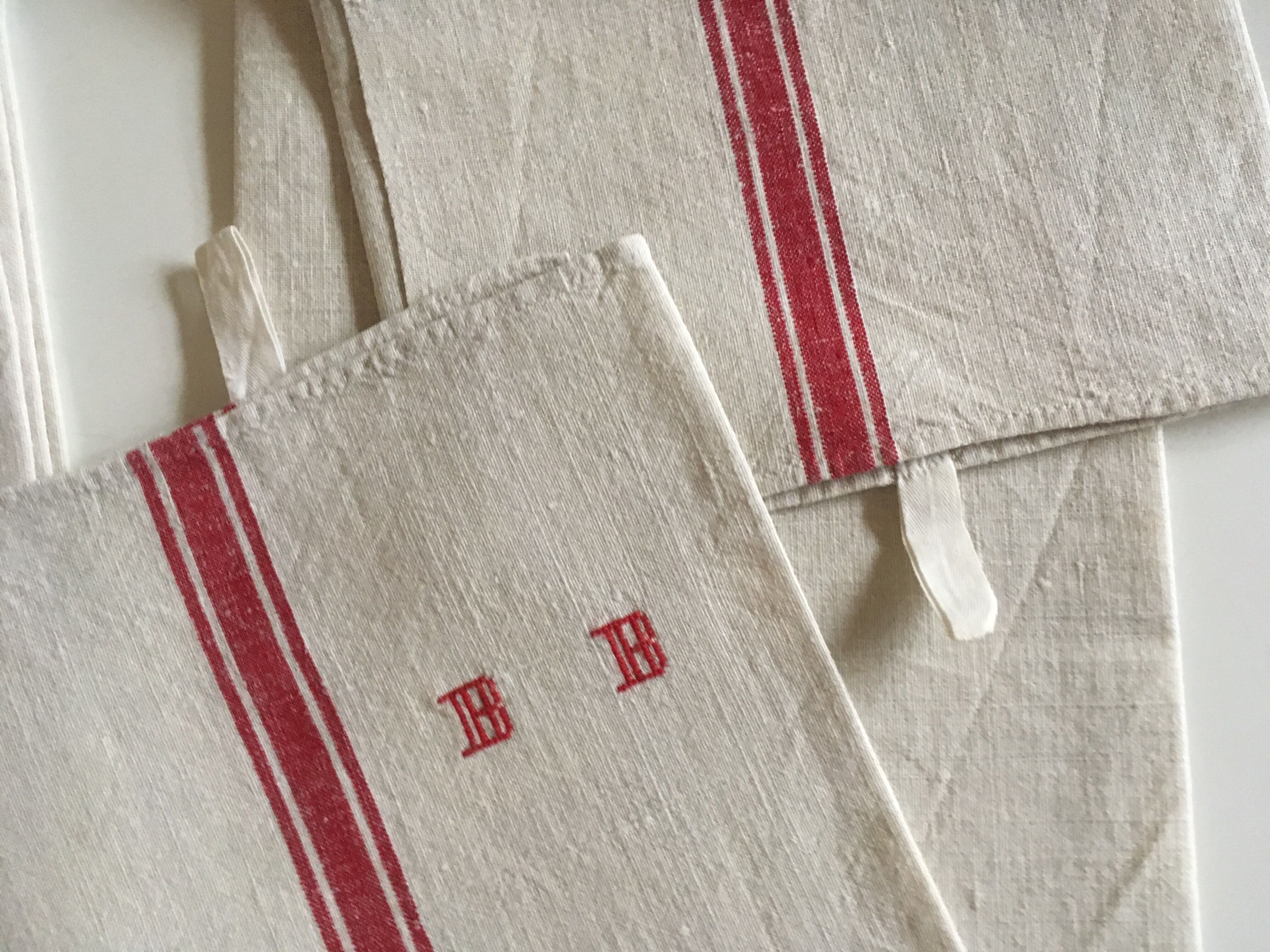 Pair of dishcloths linen monograms old
