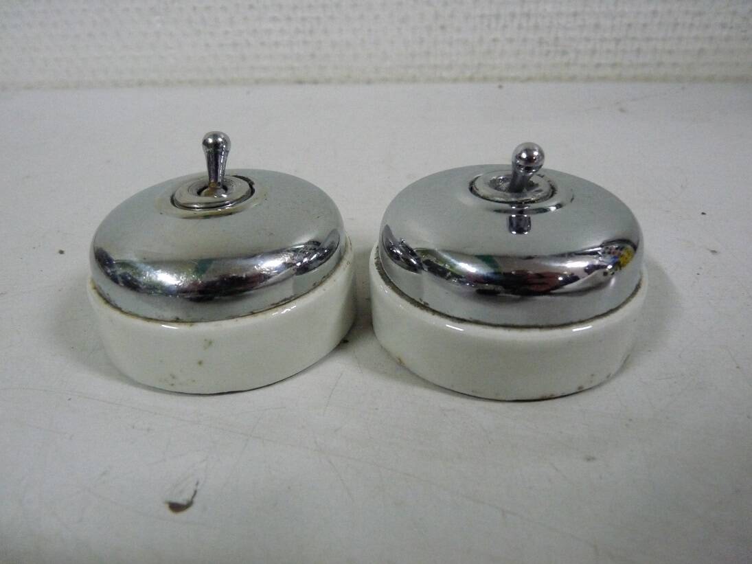 set of 2 Old Switches in Chrome and Porcelain