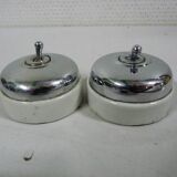 lot de 2 Ancien Interrupteur en Chrome et Porcelaine
