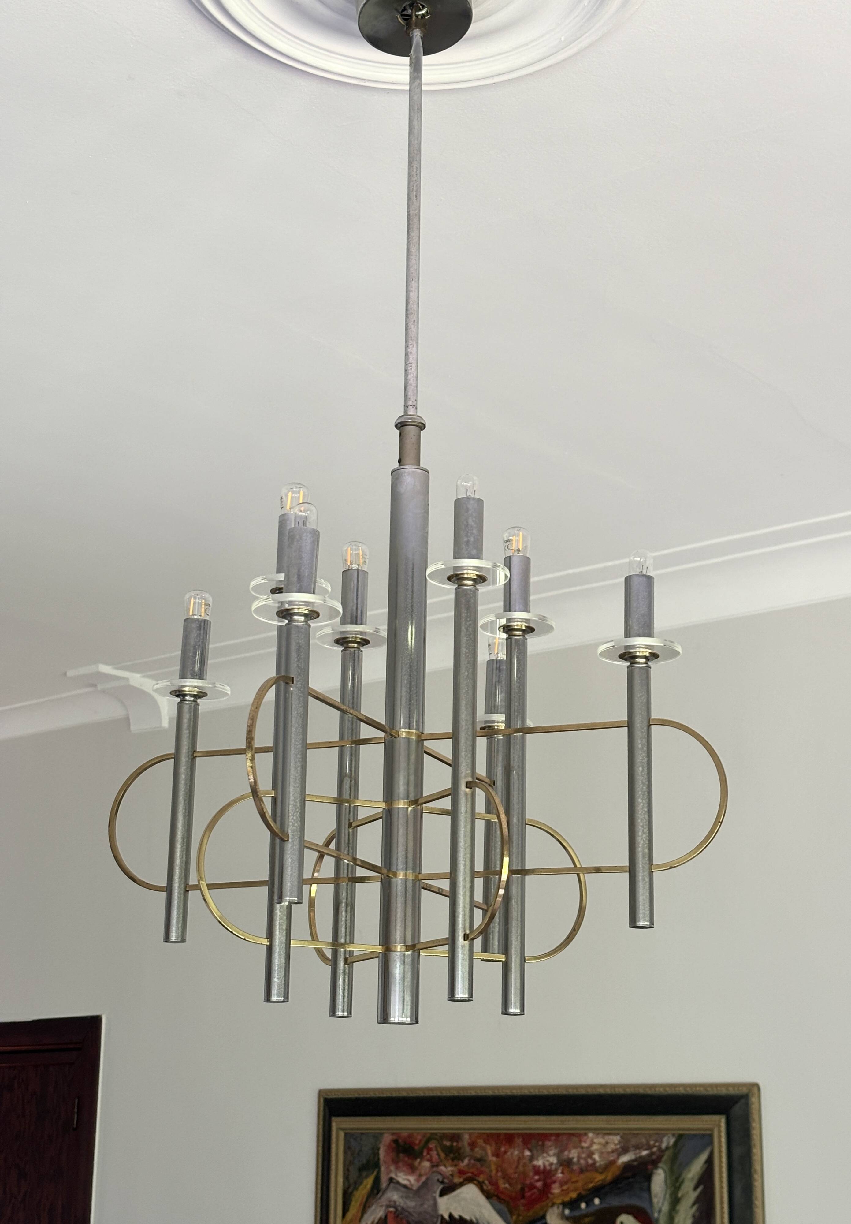 Brass and Chrome Sputnik Chandelier by Sciolari, Italy, 1960s