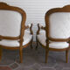 Pair of Louis XV style shepherdess armchairs redone ecru fabric