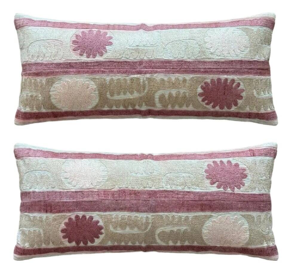 Set of 2 vintage embroidered cushion covers 43x91 cm