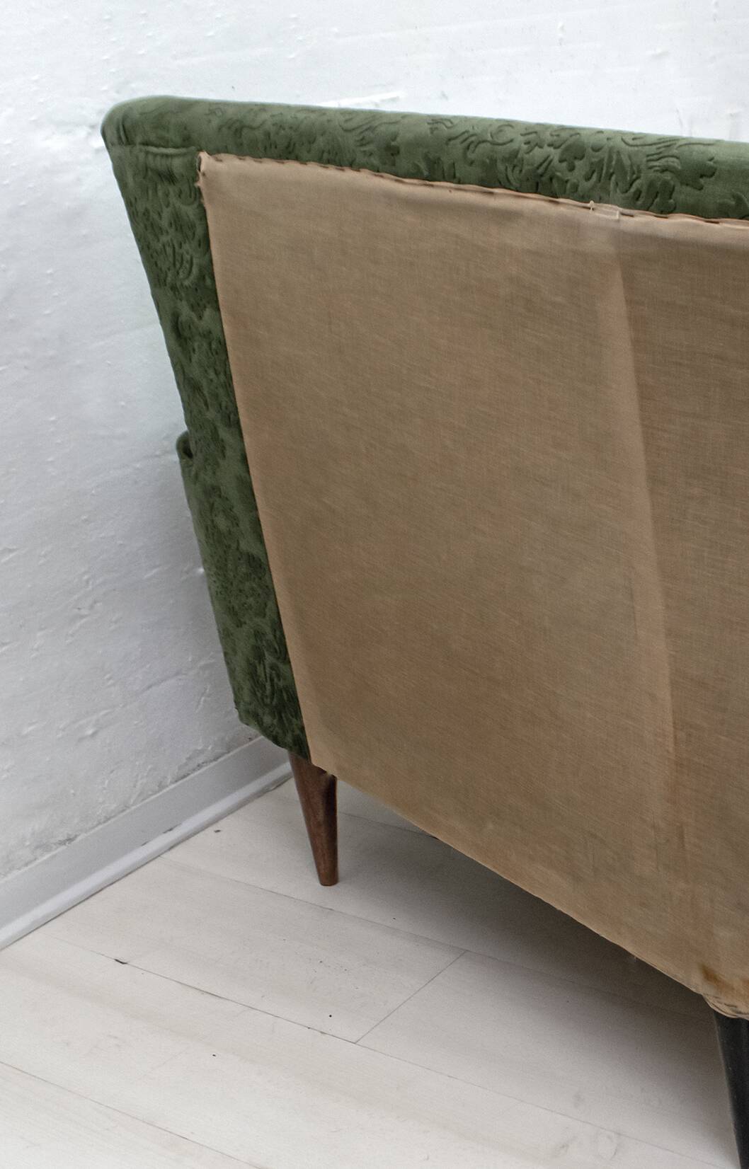 Mid-Century Modern Italian Damask Velvet Corner Sofa, 1950s