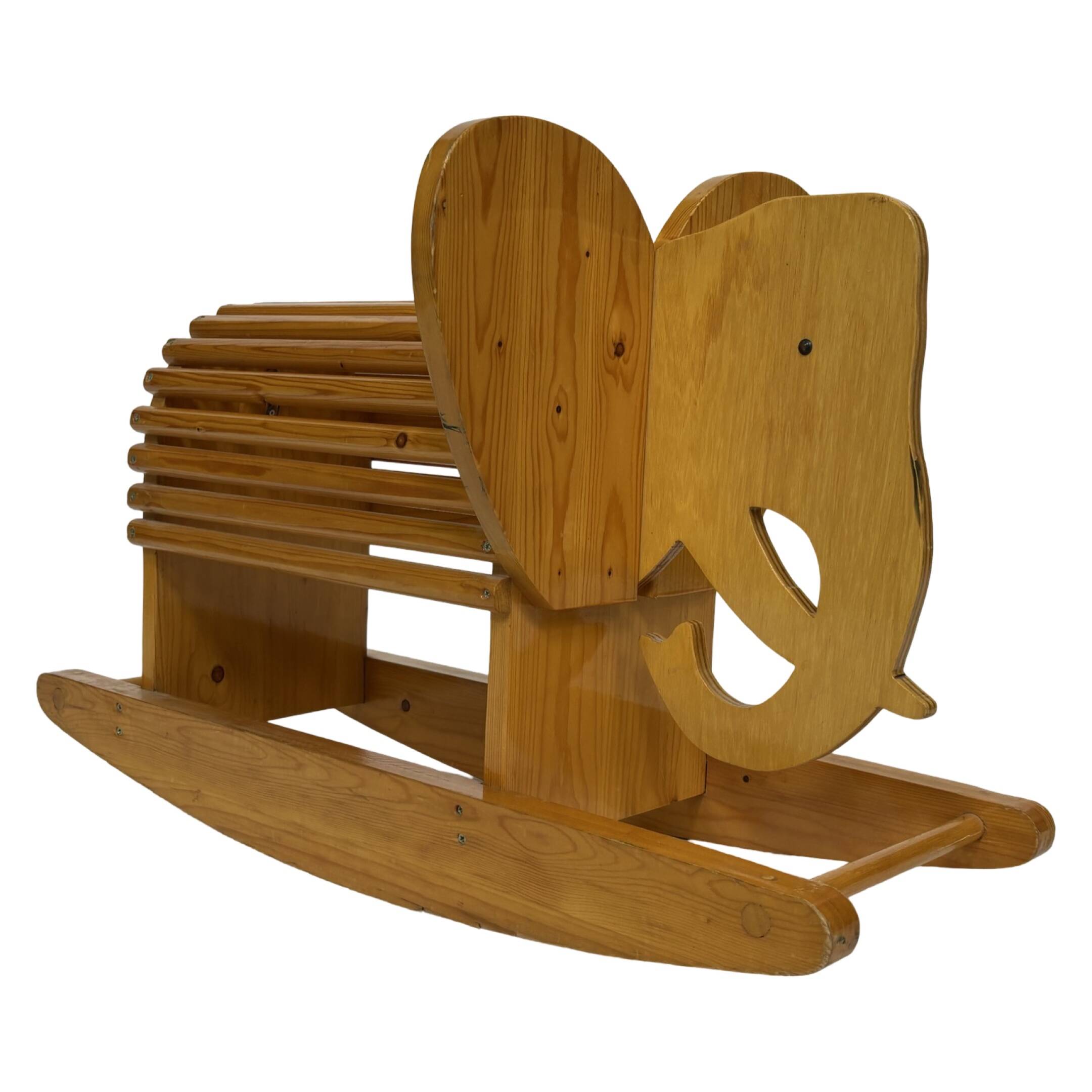 Vintage Swedish design Wooden Rocking Elephant 80's design