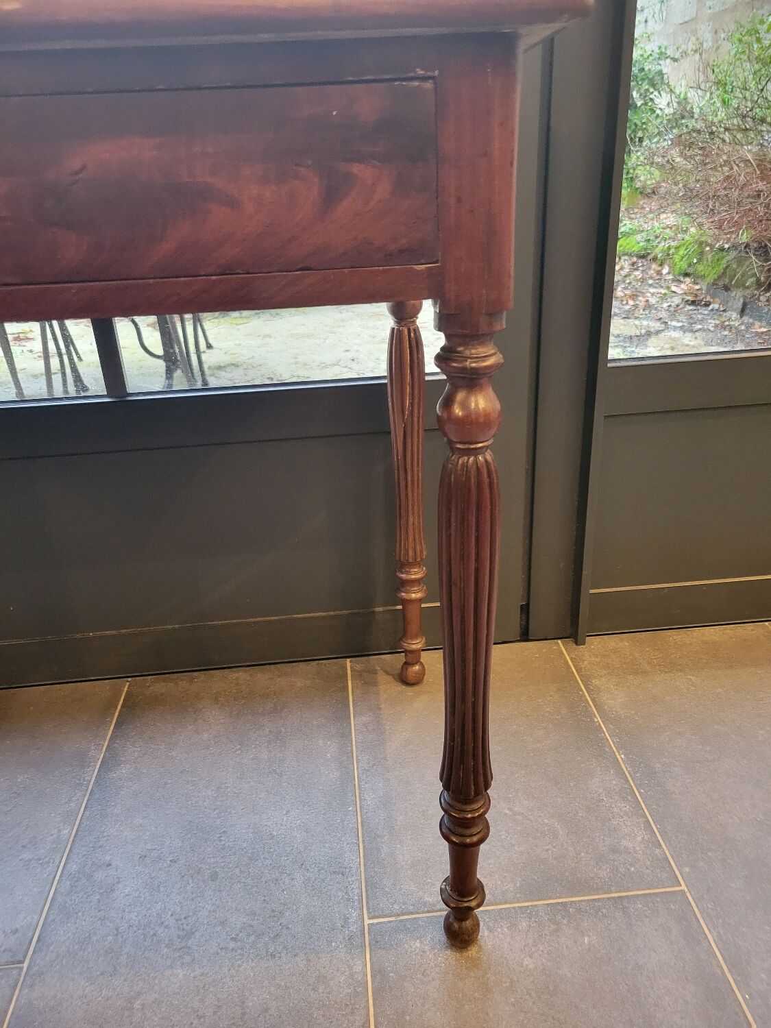 Side table with drawer and leather top