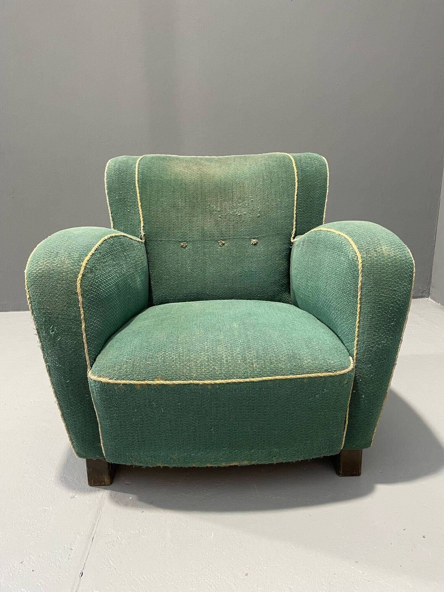 Fauteuil Art déco danois en mohair vert, années 1930-1940