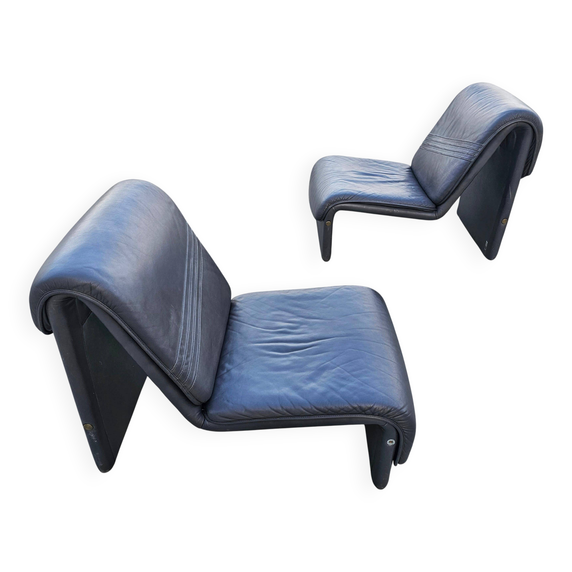 Postmodern leather lounge chairs in the style of Etienne Fermigier 1978.