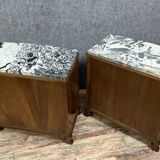 Pair of curved bedside tables with niches, Art Deco period, in mahogany, circa 1920