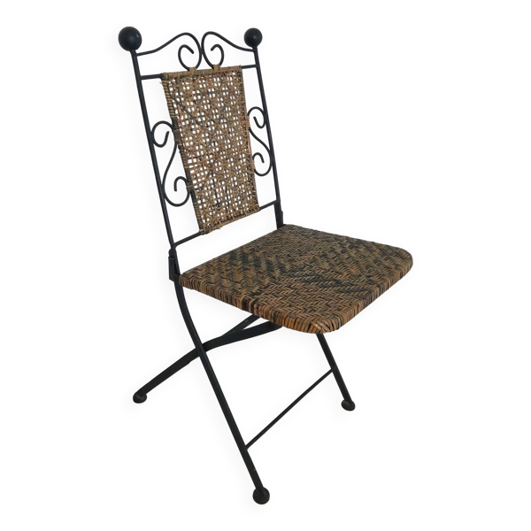 Chaise en fer forgé et rotin, pliante et vintage — Beyit