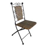 Chaise en fer forgé et rotin,  pliante  et vintage