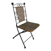 Vintage folding wrought iron and rattan chair