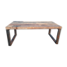 Industrial table with wooden top and metal bases