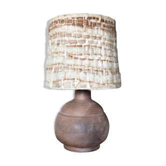 Stoneware and raw wool lamp, signed, vintage 1970