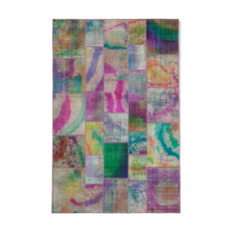 Tapis oriental vintage noué à la main 198 cm x 301 cm tapis patchwork multicolore