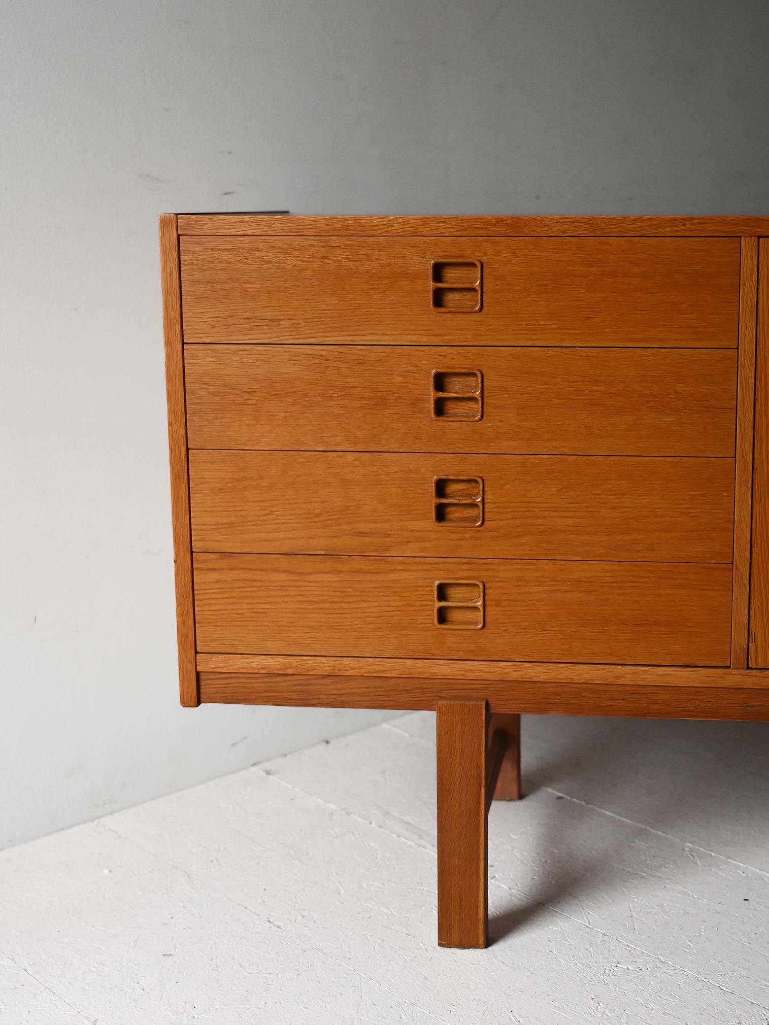 Scandinavian vintage oak sideboard with drawers and doors