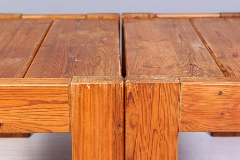 Pair of solid pine side tables Sweden 1970s