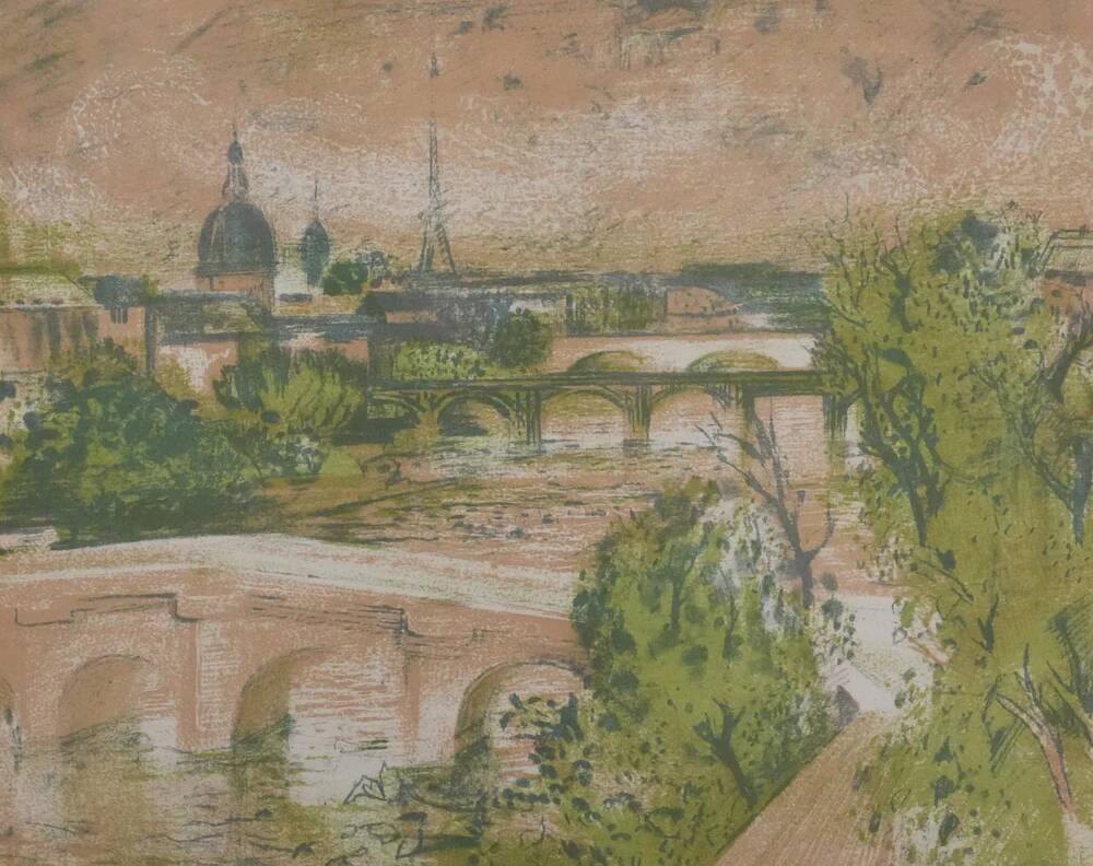 Paul Collomb : Pont de Paris, lithographie originale signée