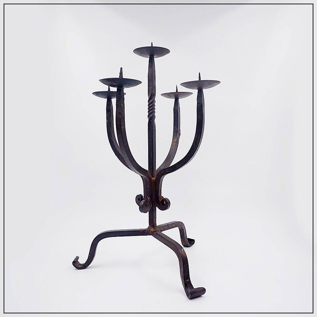 Vintage 5-arm wrought iron candle holder - 1970s