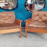 Pair of 70s pine armchairs
