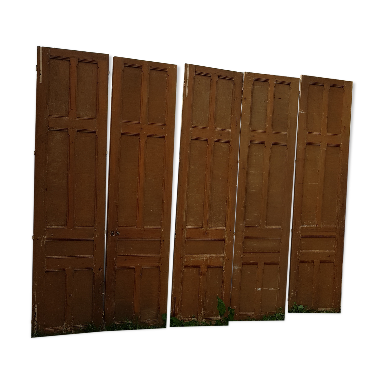 Lot de 5 anciennes boiseries en pin ou portes de séparation