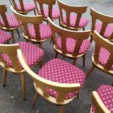 Set of 20 vintage wooden bistro chairs with cushions, year 7