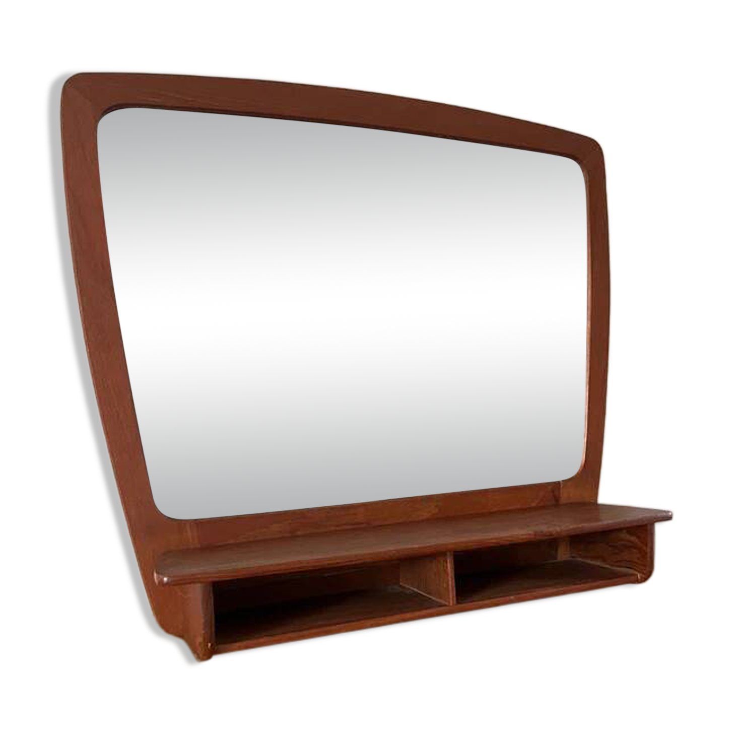 Rare vintage Danish teak mirror with 2 compartments - mid-century mirror