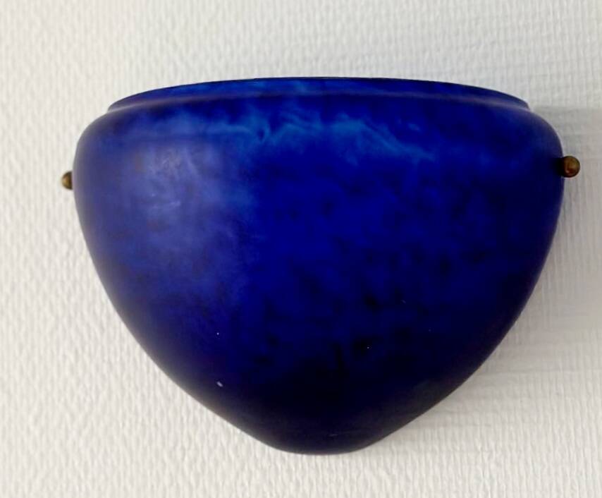 Sconces, signed, in satin blue glass paste from the 1930s
