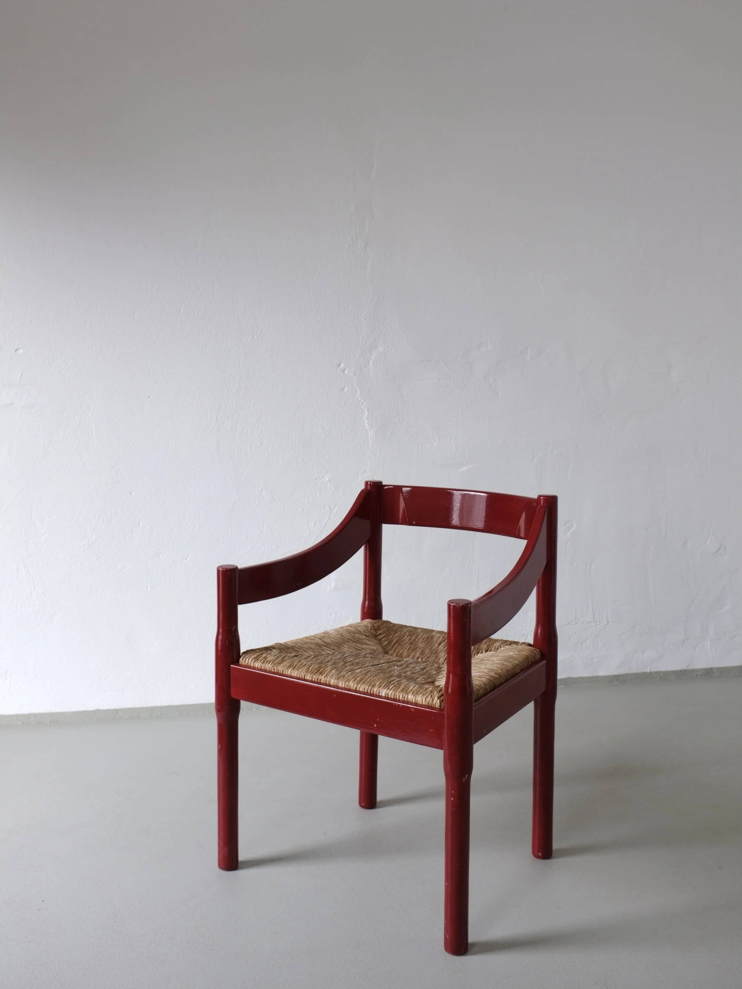 2 red Vico Magistretti “Carimate” style armchairs | Italy | 1970s