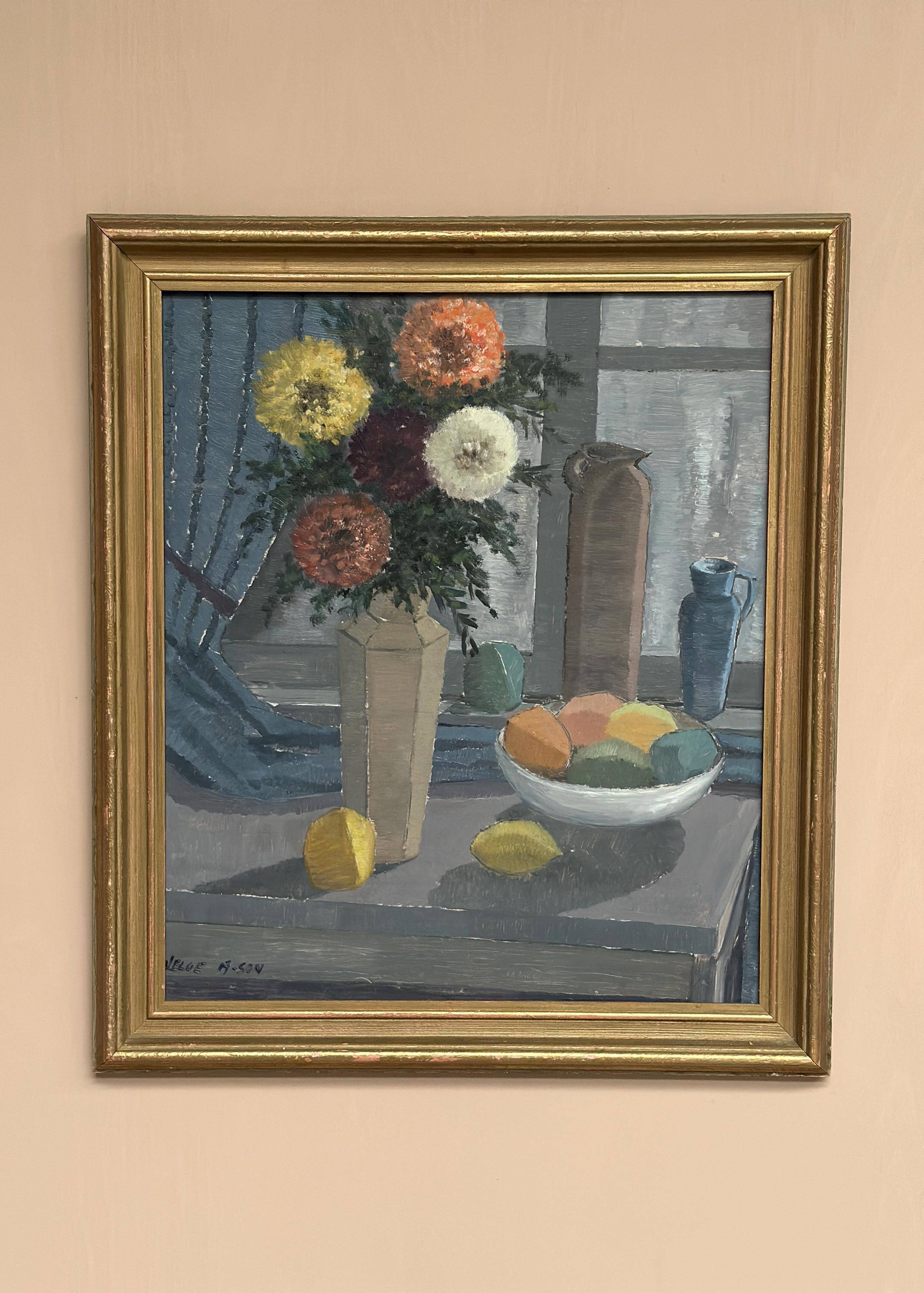 Swedish Oil on Panel – “Vase and Fruit Bowl” by Helge Andersson