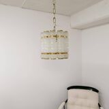 Cylindrical brass and crystal chandelier by Tyringe for Orrefors, Sweden.