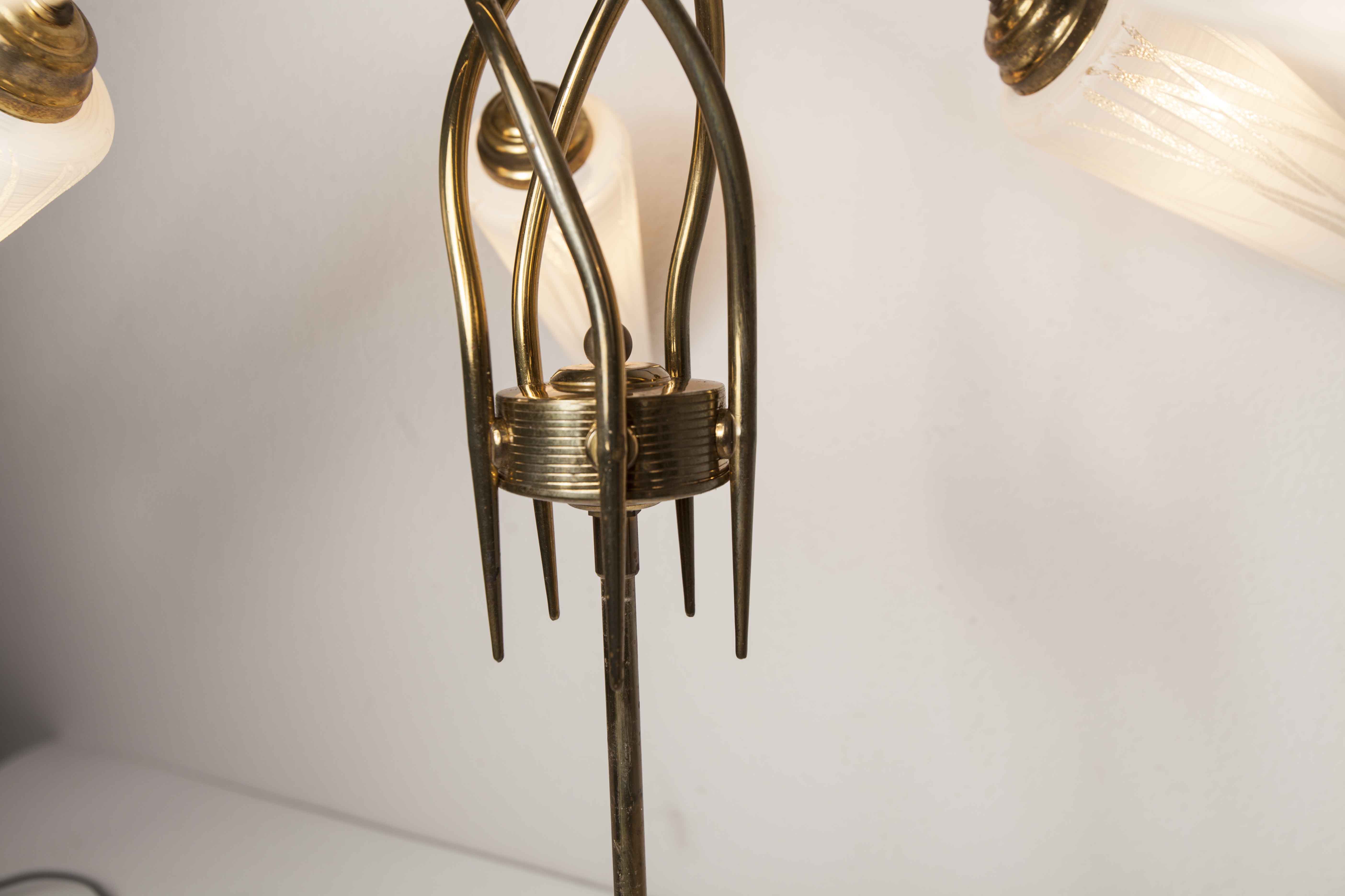 5-branched opaline brass chandelier 60's