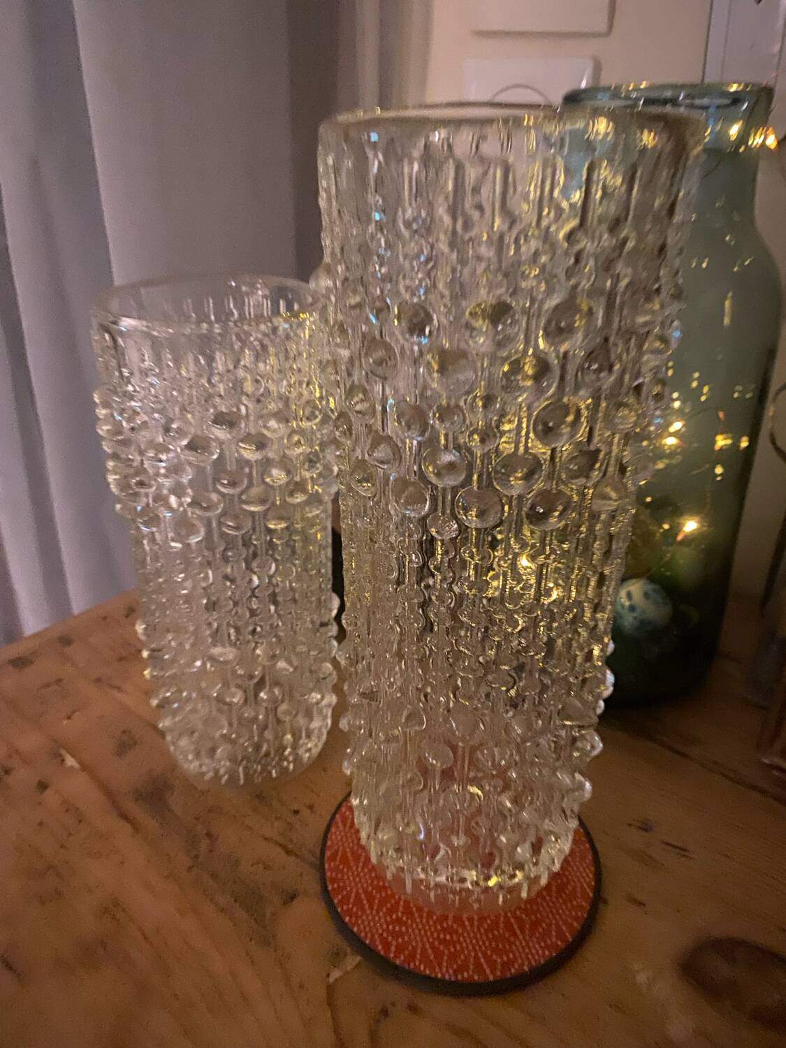 2 Pressed Crystal Roller Vases