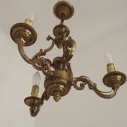 French Vintage Bronze Art Nouveau Style 3-Light 3-Sided Cage Chandelier