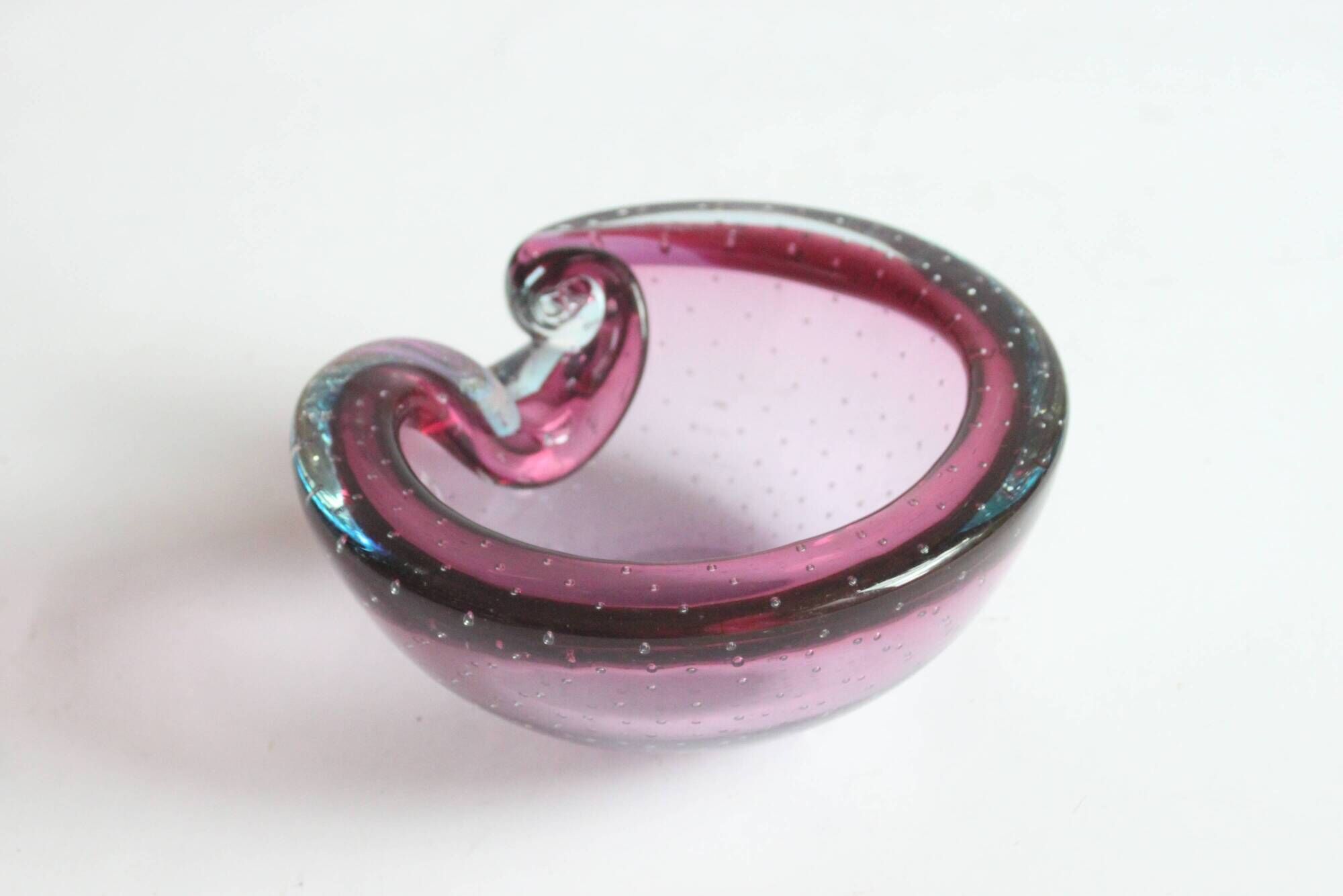 Murano glass purple bullicante trinket bowl, 1960s