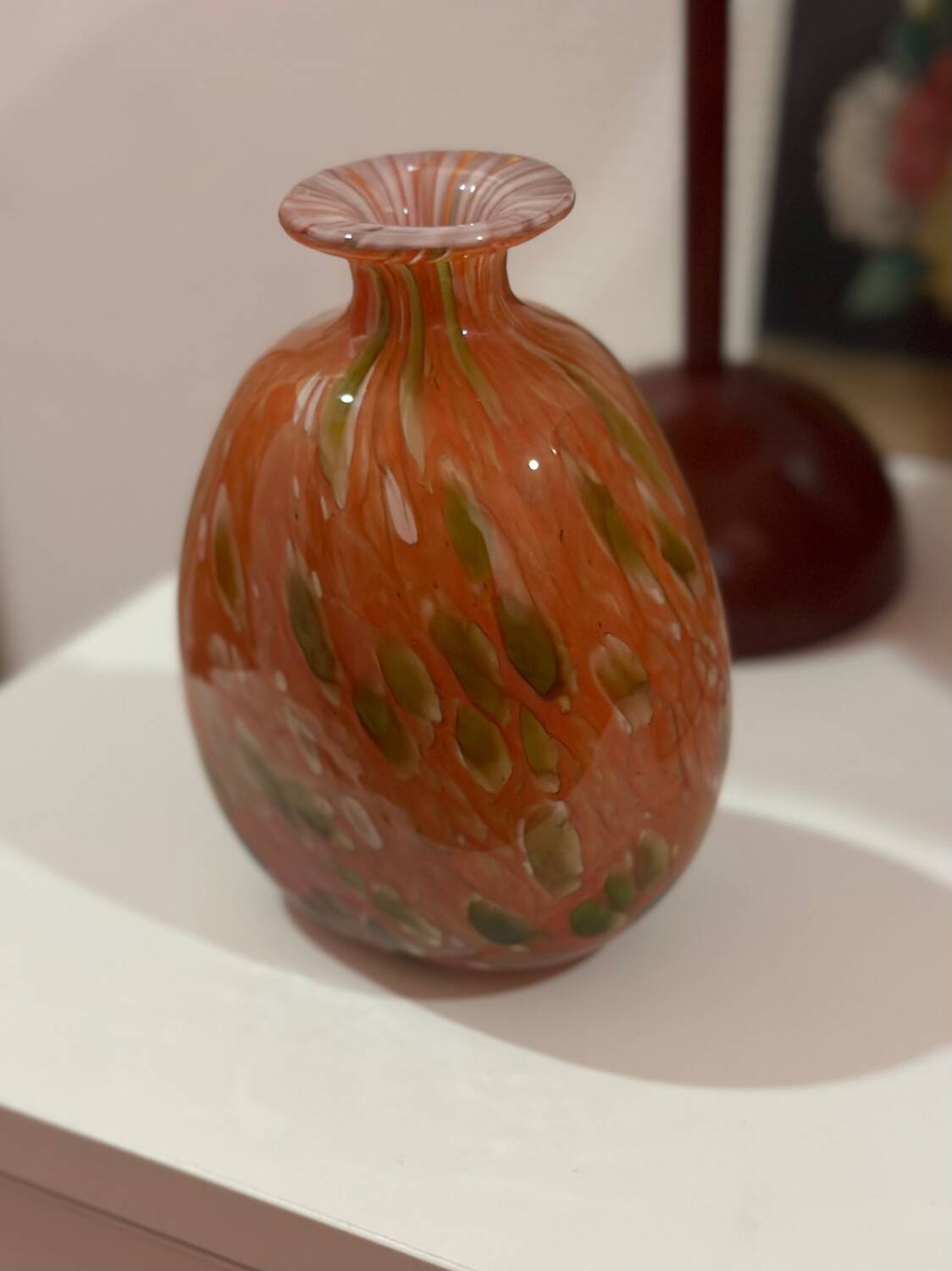 Blown glass balloon vase from mdina glass malta, 1970 red murano glass paste