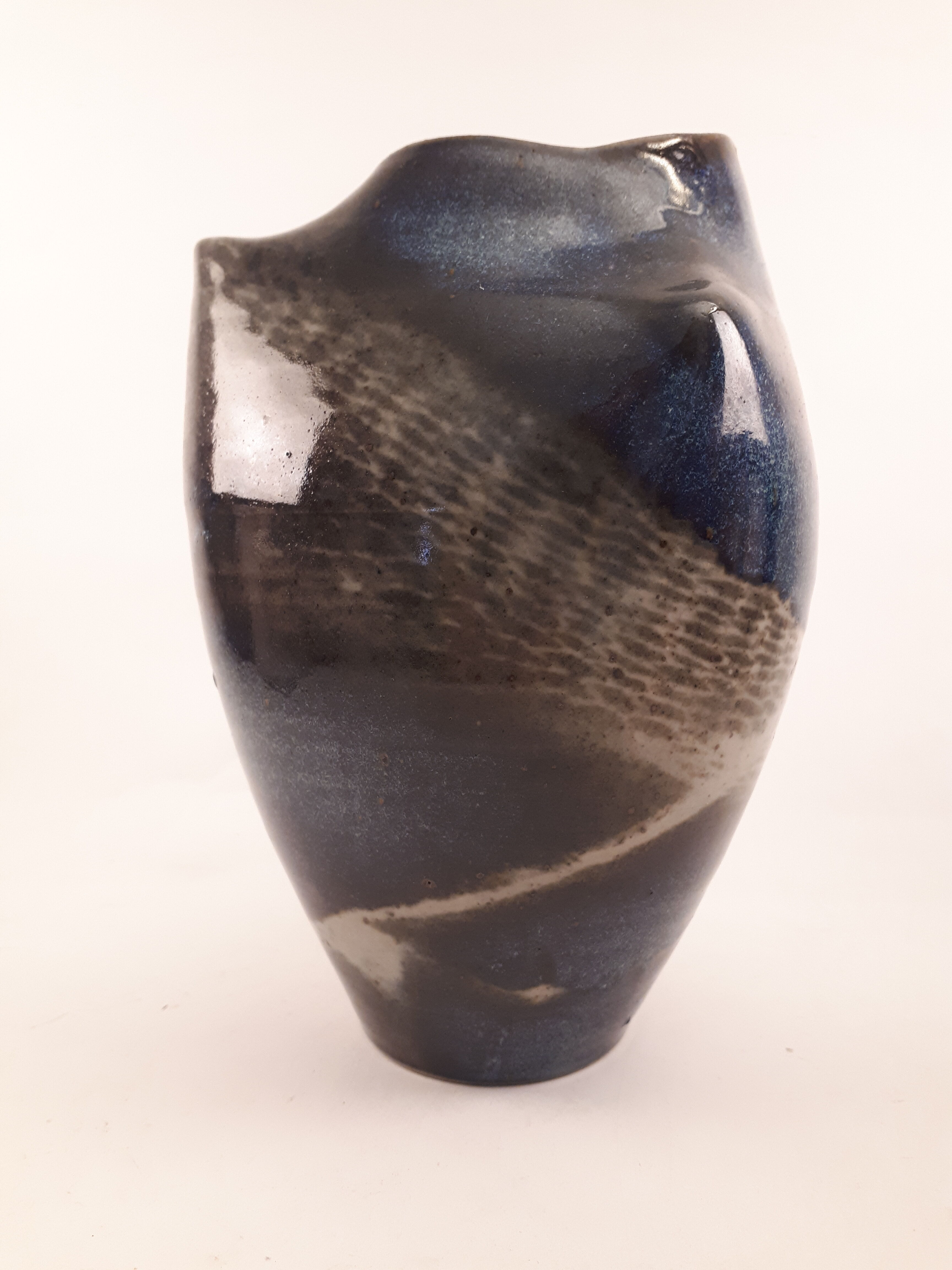 Vintage ceramic vase enamelled sandstone brown green blue