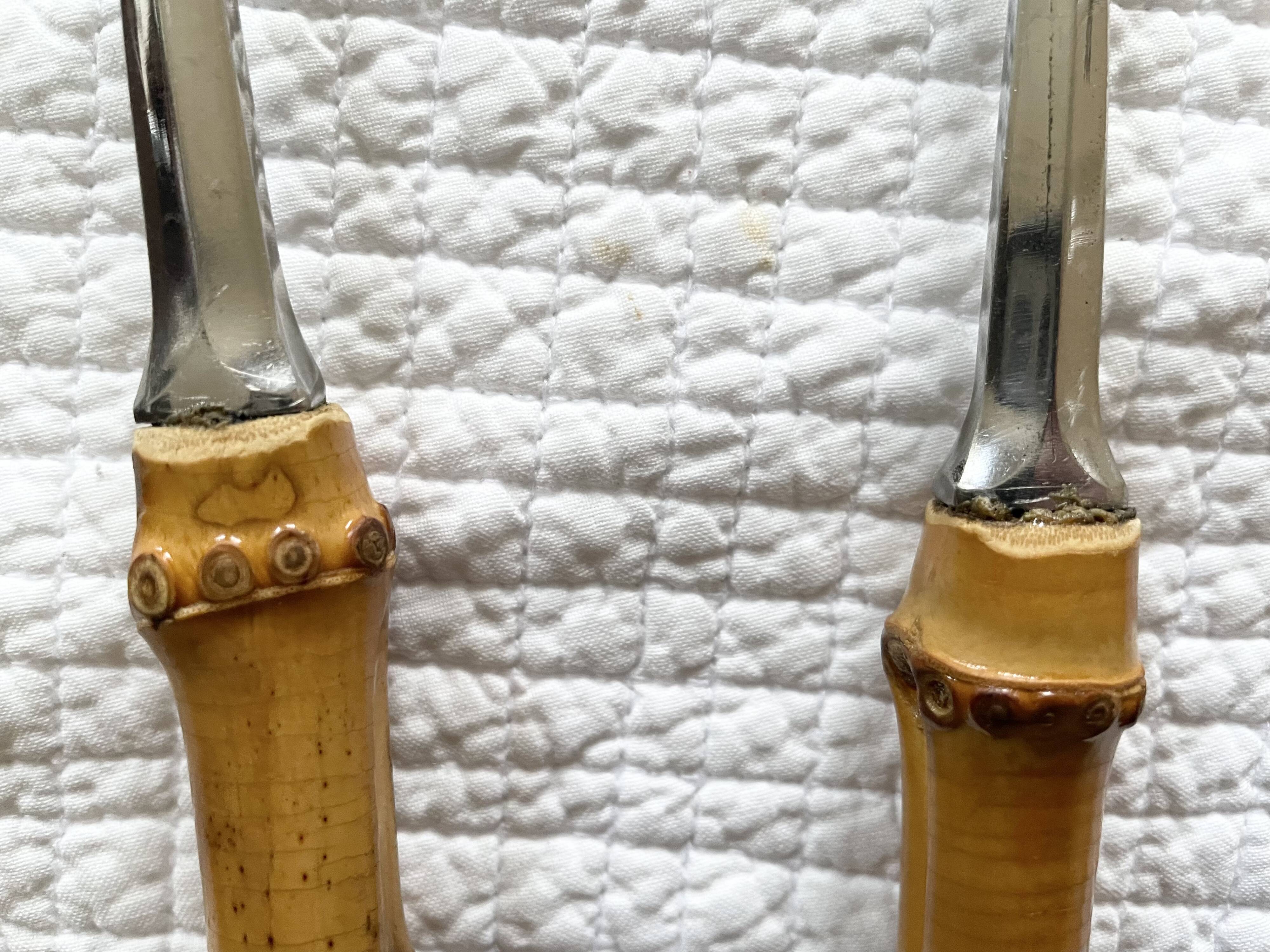 Serving cutlery with bamboo and stainless steel handles