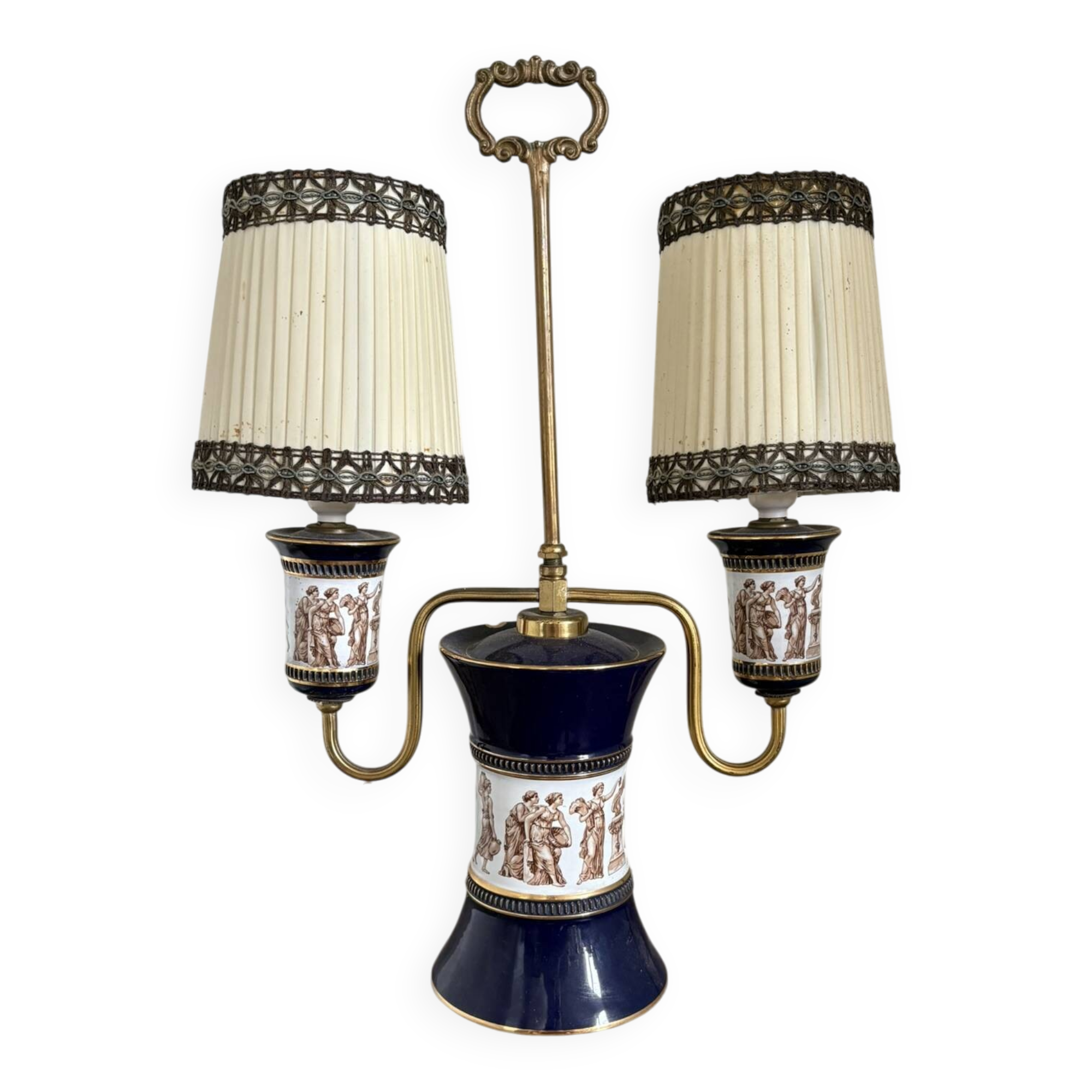 Antique Florentine Table Lamp Italian Blue Porcelain Ceramic