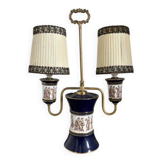 Antique Florentine Table Lamp Italian Blue Porcelain Ceramic