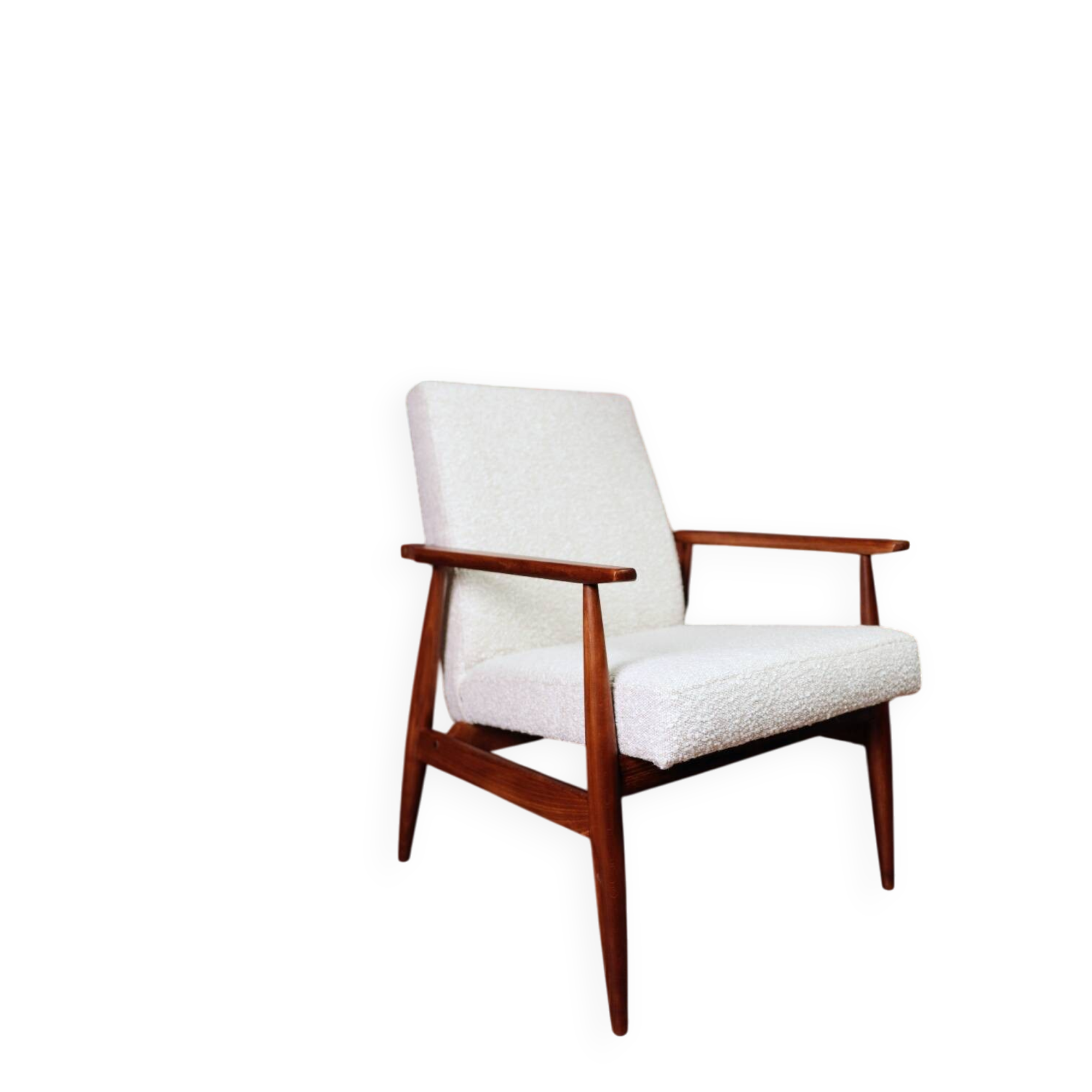 Vintage Lounge Chair White Bouclè Mid Century Design