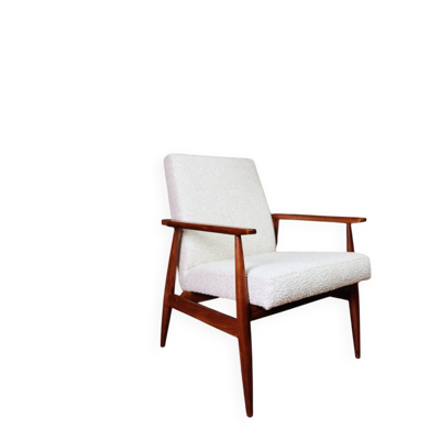 Chaise de salon vintage en bouclée blanche au design des années 50