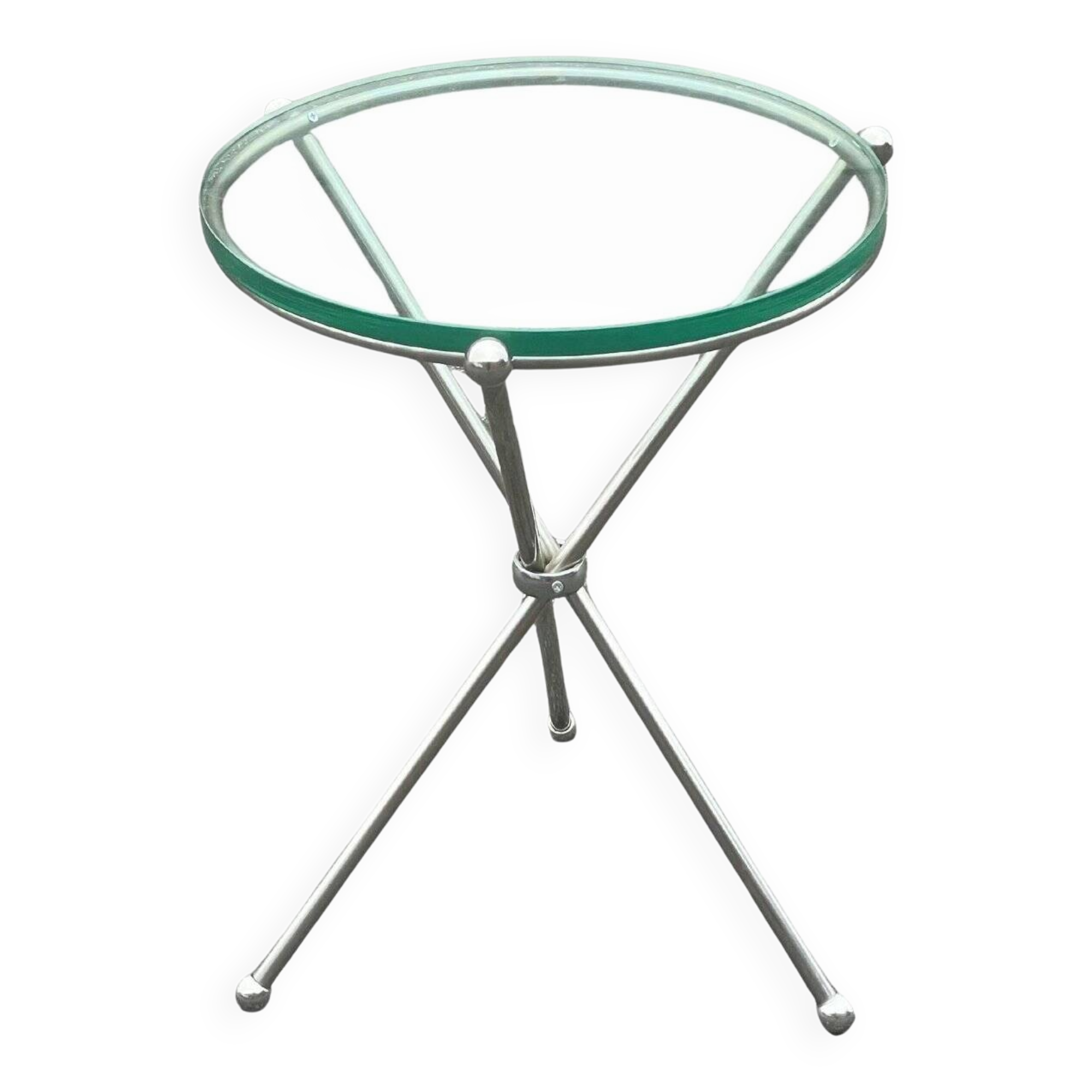Table d'appoint pliante italienne vintage en argent et verre, 1978