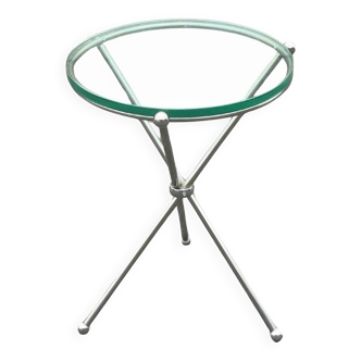 Vintage Italian folding side table in silver and glass, 1978