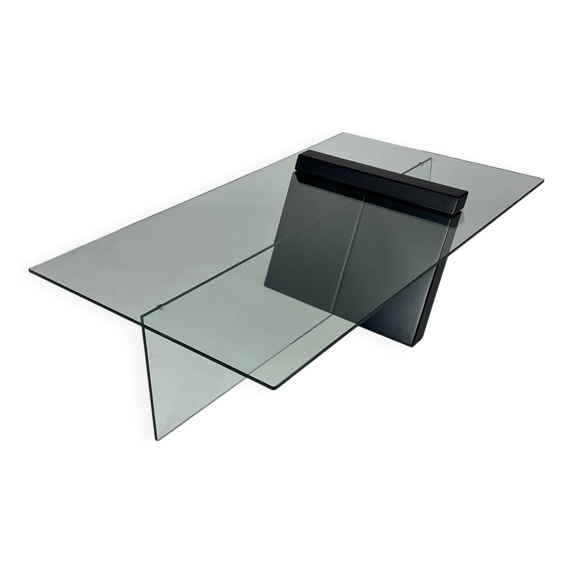 Postmodern Black Lacquered Wood and Glass Coffee Table, 1980s