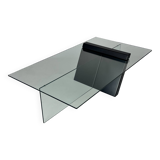 Postmodern Black Lacquered Wood and Glass Coffee Table, 1980s