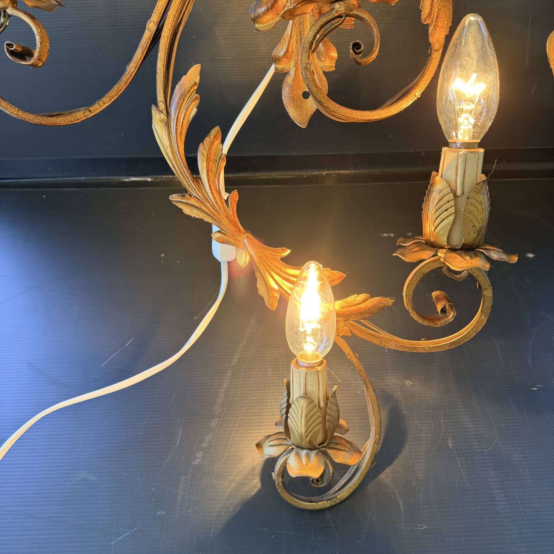 Pair of Golden Florentine Wall Lights 1950s 1960s Hollywood Regency 7 Lights