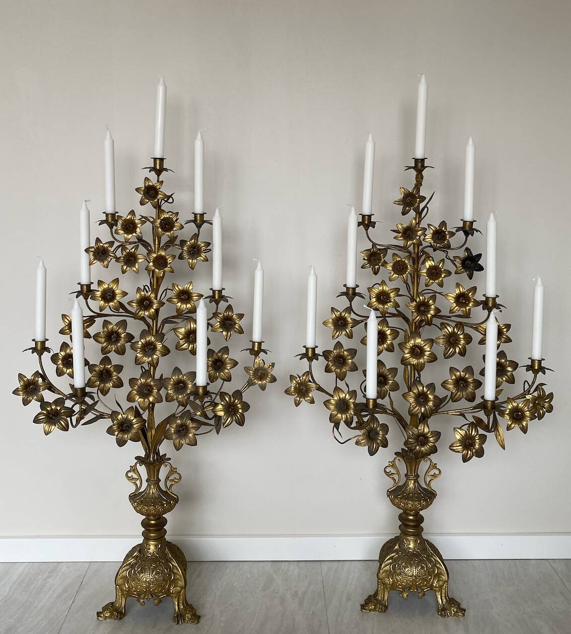 Pair of French brass church candelabras dating from the early 20th century