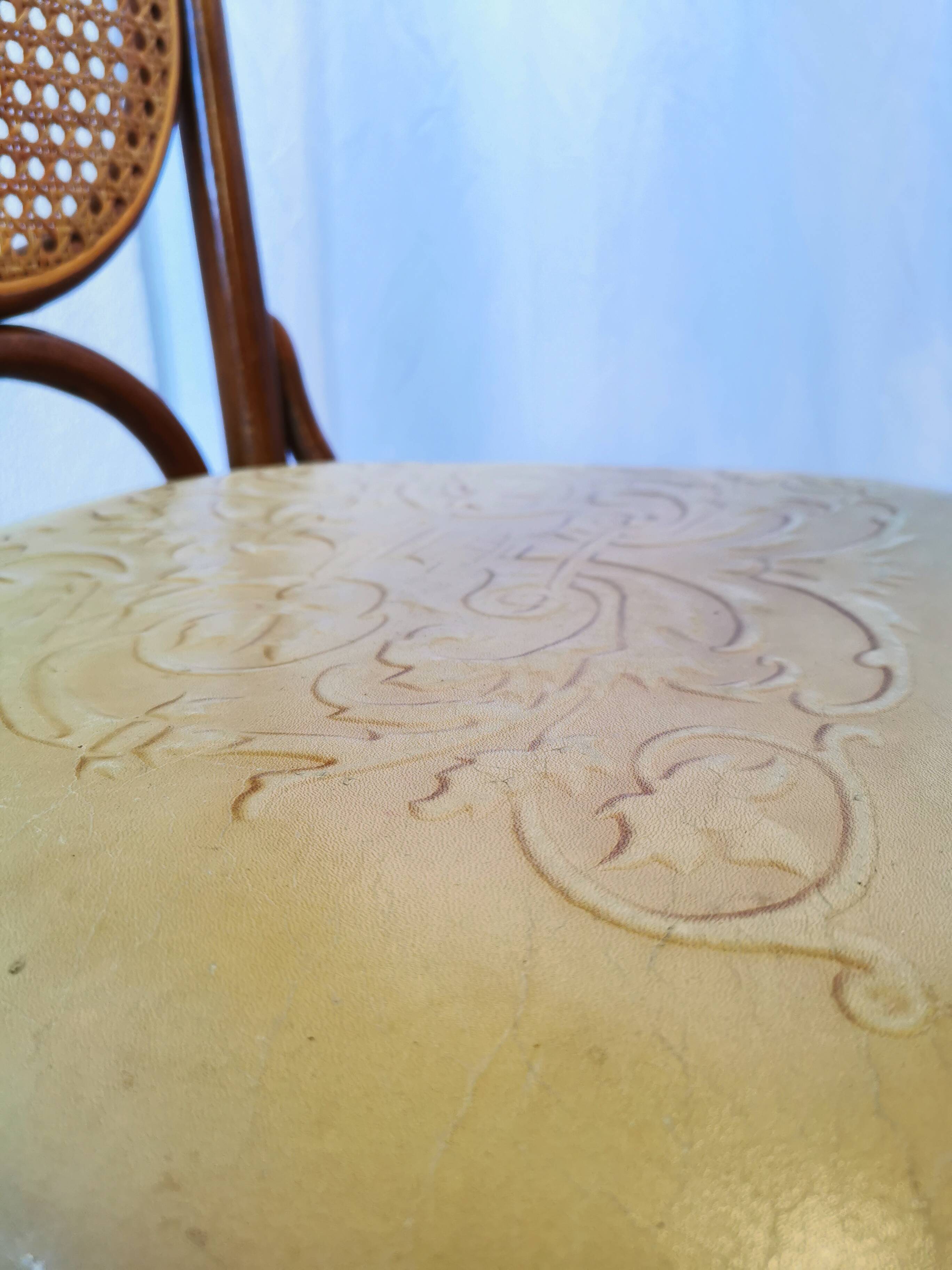Set of 4 Vintage Bentwood Dining Chairs: Cane Back, Leather Seat, Thonet St