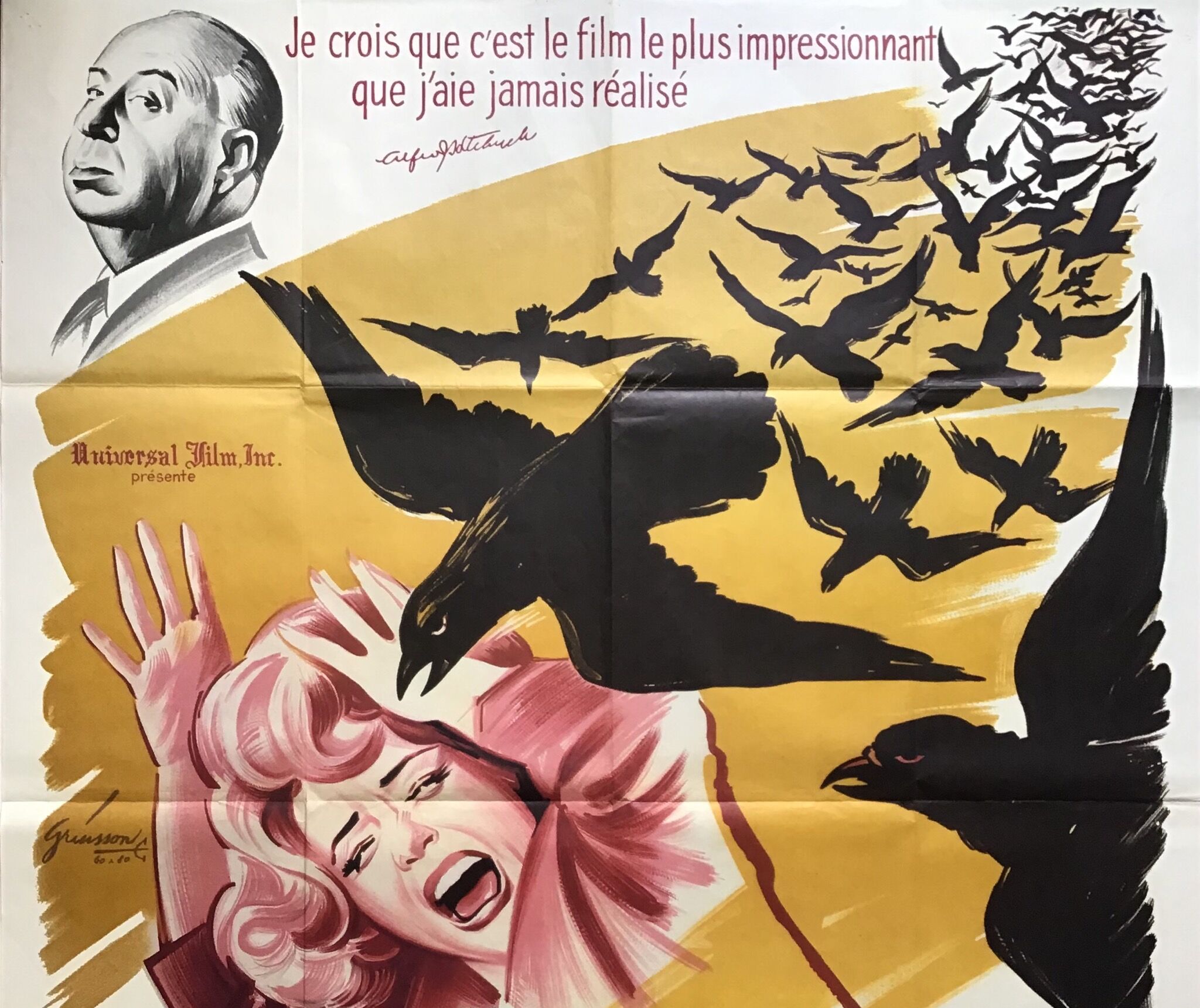 Original French cinema poster "Les Oiseaux" by Alfred Hitchcock - 120x160cm