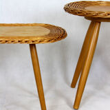 Mid-century rattan stools attributed to Jan Kalous for úluv, Czechoslovakia, 1960s, set of 3